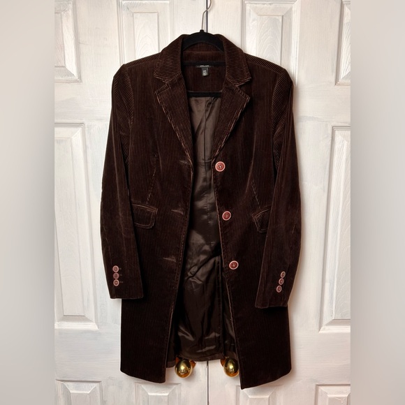 JACOB Vintage Corduroy Brown Cotton Button-up Blazer Long Open Coat - Size 3/4 - Picture 2 of 11